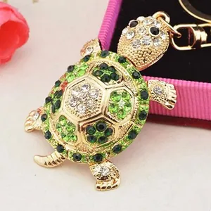 Cute Rhinestone Turtle Keychain Alloy Longevity Tortoise Pendant Key Ring For Car Bag Decoration Women Men Gift