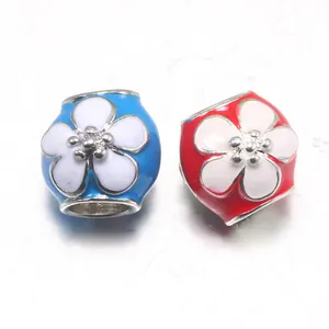 DIY Alloy Enamel Cherry Blossom Beads European Style Sakura Floral Charm Beads For Bracelet Necklace Jewelry Making Women