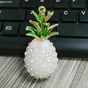 Mini pineapple keychain with sparkling rhinestones and golden lobster clasp for bags