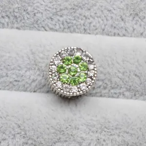 Perle en alliage argenté avec strass verts et blancs pour bracelets charms DIY
