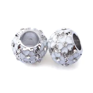 Perles de Charme en Alliage Émaillé Floral Grand Trou Avec Strass Pour Fabrication de Bijoux Bracelet Collier DIY