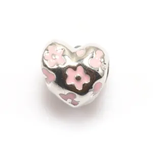 Breloques en Forme de Cœur et Fleur Alliage Email DIY Perles Pour Fabrication de Bijoux Femmes Bracelet Pendentif Rose Blanc Violet Rouge