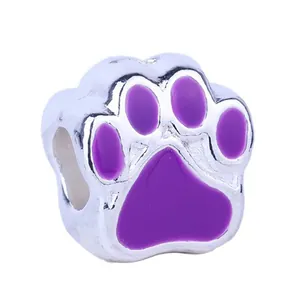 Charm en forme de patte d'ours argentée avec émail violet pour bracelet bijoux DIY