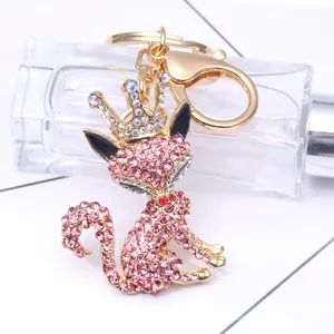 Cute Crown Fox Keychain Luxury Rhinestone Inlaid Alloy Metal Key Ring Bag Pendant Charm Creative Gift For Women