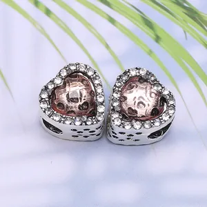 Charm en forme de cœur en opale œil de chat et strass pour bracelets à breloques DIY