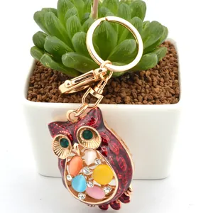 Creative Owl Rhinestone Keychain With Multi Color Cat Eye Stone Alloy Enamel Bird Pendant Key Ring For Car Bag Decor Women Jewelry