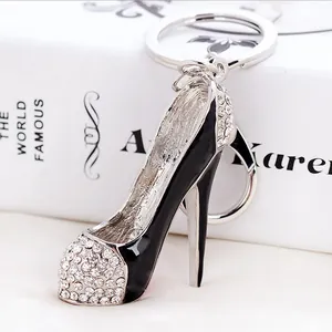 Fashion Alloy Crystal High Heel Shoe Keychain For Women Handbag Wallet Pendant Car Key Ring With Sparkling Rhinestones