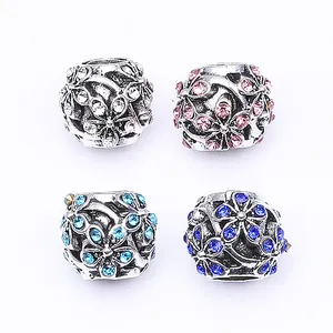 Perles de Pétales de Fleurs en Alliage Rétro Avec Strass Colorés à Grand Trou Breloques DIY pour Bracelet Collier Bijoux Femme