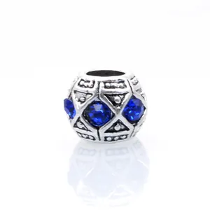 Perle de breloque rétro en alliage argenté avec cristaux bleus pour bracelet DIY