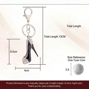 Fashion alloy high heel keychain with black finish and white crystals for handbags