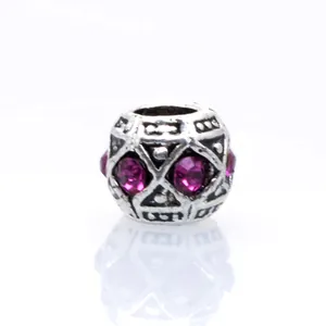 Perle vintage argentée avec cristaux roses pour bracelets à breloques et bijoux