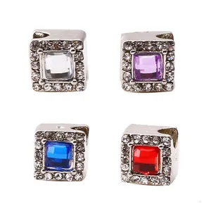 Perle Charm Carrée en Alliage DIY Avec Strass et Zircone Halo Pour Création de Bracelet Collier Accessoire Bijoux de Mode Femme