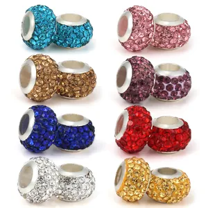 Perles Charmes à Grand Trou en Argile et Strass Cristal Noyau en Alliage Perles Intercalaires Scintillantes Pour Bijoux DIY Femmes