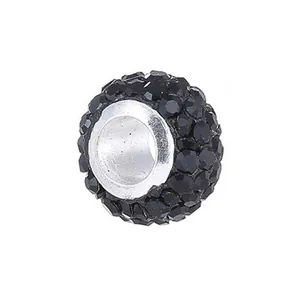 Perle scintillante en argile et cristal noir avec noyau en argent pour bracelets DIY