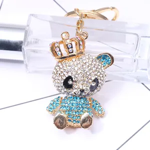 Luxury Rhinestone Crown Panda Keychain Cute Animal Alloy Crystal Bag Pendant For Women Girls Gift Gold Key Ring
