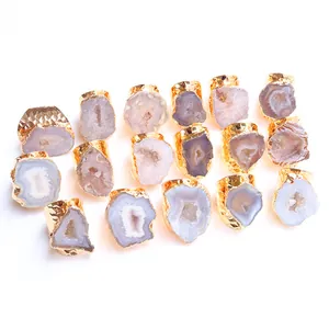 Ensemble de bagues en agate naturelle pour femmes avec anneau ajustable doré martelé