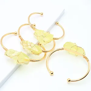 Gouden open armbanden met natuurlijke citrien ruwe steen voor dames mode sieraden
