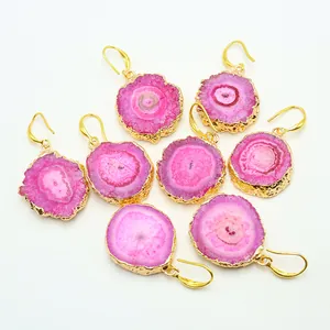 Natürliche Unregelmäßige Kristall Achat Blume Ohrhänger Für Damen Bohemian Vergoldet Kupfer Druzy Hängeohrringe Schmuck