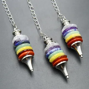 7 Chakra Natural Crystal Pendulum Pendant For Meditation Yoga Healing Energy Multicolor Stone Layered Jewelry With Chain
