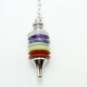 Chakra stone energy pendulum with seven-layer natural crystal discs and silver chain