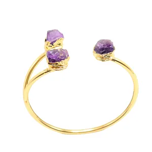 Verstelbare vergulde armband met natuurlijke amethist geode en rode agaat steen