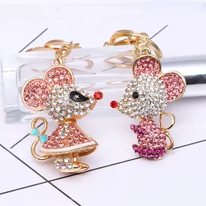 Porte-clés Souris de Style Coréen en Alliage de Zinc Doré Anneau de Clé de Voiture en Métal Pendentif de Sac Animal Mignon pour Couples Femmes