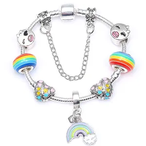 Pulsera de Cadena de Serpiente con Cuentas DIY Colgante de Arcoíris Corazón Nube para Mujeres Niñas Aleación Joyería