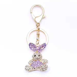 Kreativer Lila Strass Hase Schlüsselanhänger Goldlegierung Tier Tasche Anhänger Zubehör Geschenk Für Damen Mädchen Schmuck
