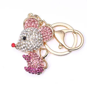 Porte-clés souris étincelant avec cristaux colorés et fermoir mousqueton doré chic