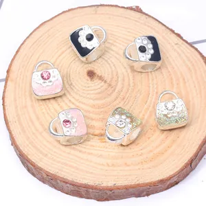 DIY silver alloy handbag charms with enamel drip oil and rhinestones for jewelry making
