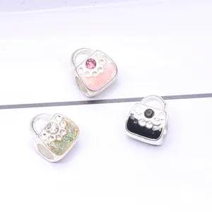 Silver handbag charms with glitter enamel and rhinestones for DIY jewelry making