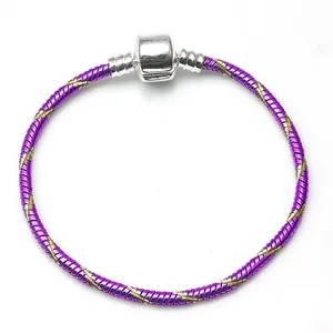 DIY 3mm snake chain bracelet with purple and gold spiral texture and silver clasp