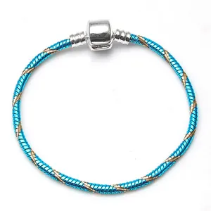 3mm blue and gold DIY snake chain bracelet with silver barrel clasp for charms
