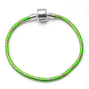 Green 3mm snake chain bracelet with silver square clasp on a clean white background