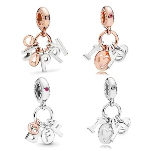 Pendentif Charme en Alliage Zirconium DIY Pour Création de Bijoux BFF HAPPY MOM LOVE Lettre Coeur Perle Pour Bracelet Collier Femme Cadeau
