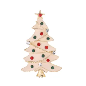 Cute Alloy Christmas Tree Brooch With Colorful Rhinestones And Enamel Gold Plated Pin For Women Festive Gift Jewelry
