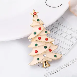 Cute enamel Christmas tree brooch with colorful rhinestones and gold plating for women