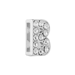 Macro de breloque lettre B en cristal argenté avec trou de 10mm pour bracelet maille