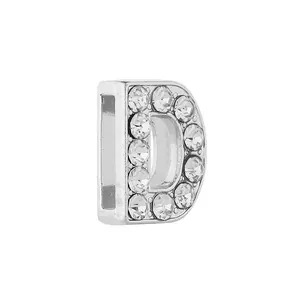 Perle coulissante lettre D argentée avec cristaux pour bracelets en maille 10mm