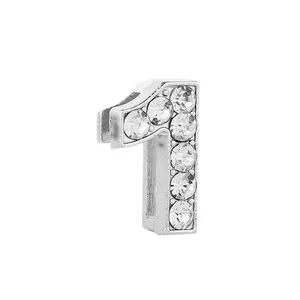 Silver alloy number 1 charm with inlaid clear rhinestones for jewelry DIY making