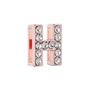 Perle lettre H en or rose sertie de cristaux pour accessoires de bracelet de 10 mm