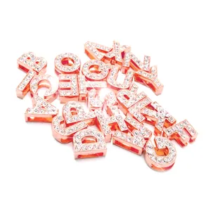 Perles alphabet 10mm or rose avec strass pour bracelets DIY et accessoires de bijoux