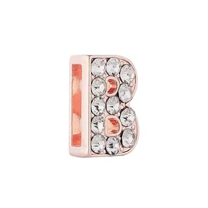 Perle alphabet lettre B en or rose avec cristaux scintillants pour bracelets à breloques
