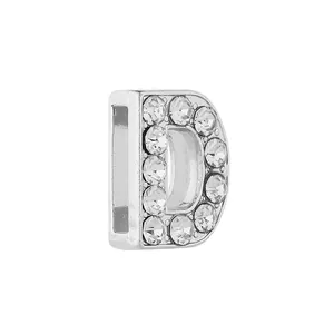 Charme lettre D argentée serti de cristaux pour bracelets en maille de 10mm