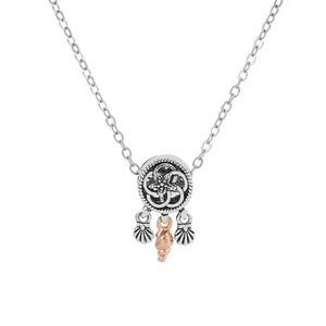 Fashionable starfish and seashell pendant necklace with silver and rose gold nautical charms