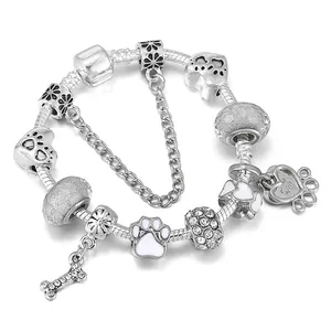 DIY Cartoon Huisdier Poot Knopen Hart Charm Armband Verzilverd Legering Slangenketting Sieraden Cadeau Dames Meisjes