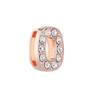 Rose gold number 0 charm with rhinestones for watch bands and slider bracelets