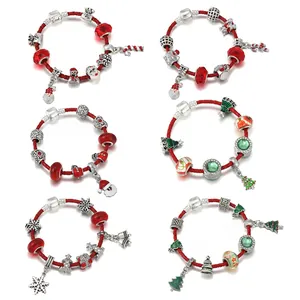 Braccialetto Fai Da Te Natalizio Con Perline In Lega Ciondoli Festivi Babbo Natale Pupazzo Di Neve Albero Di Natale Per Donna Ragazza Regalo