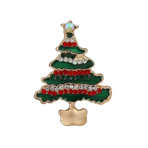 Fashion Christmas Tree Brooch For Women Alloy Green Enamel Rhinestone Breastpin Festive Party Jewelry Gift Accessories