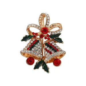Spilla a Campana di Natale in Lega Strass Smalto Fiocco Corsage Gioielli Festivi per Regalo Donna